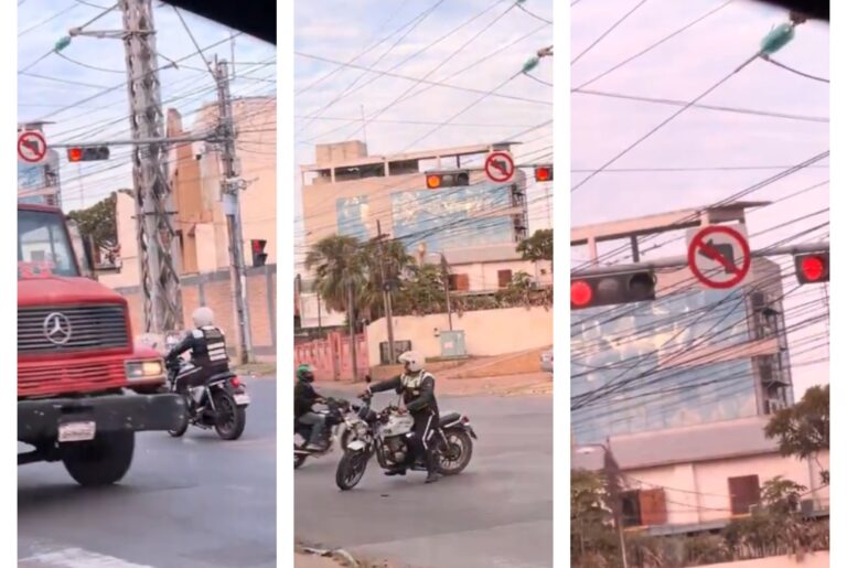 ¿Y la multa? Pillan a policía de tránsito haciendo giro indebido en zona señalizada