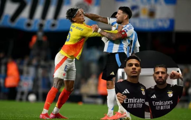 ¡Momentazo!  ¡Mirá el reencuentro entre Richard Ríos y Otamendi, que van a ser compañeros!