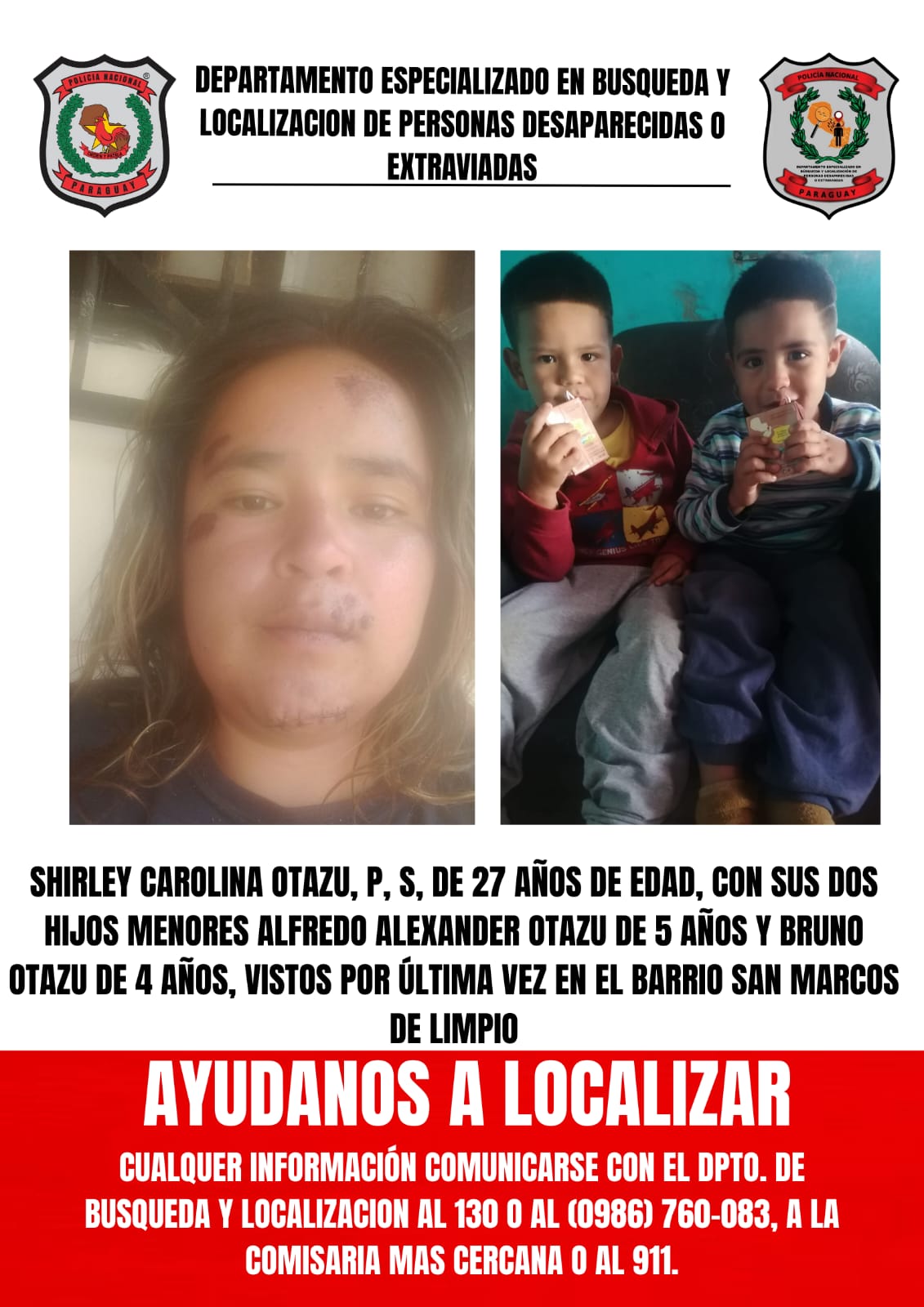 Polis piden colaboración para hallar a una mujer con sus dos hijos