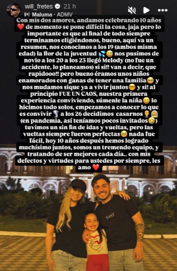 ¡Marilina y Will festejaron sus 10 años de historia de amor!