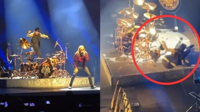 (VIDEO) ¡Terrible! Baterista de Maná, cayó y se hizo puré en pleno concierto