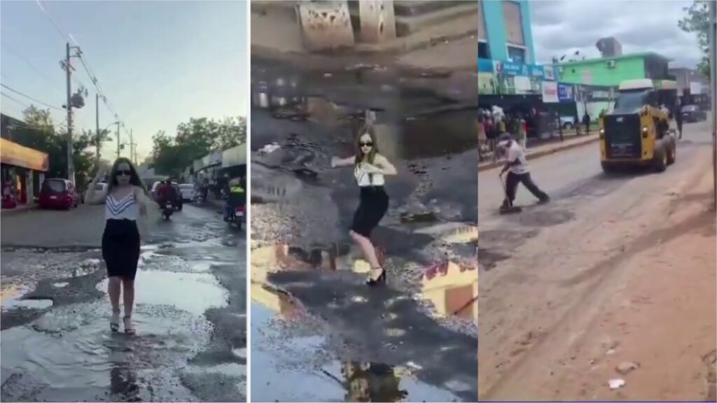 Popular / (VIDEO) Bailó en medio de los baches, fue viral y la Muni tuvo  que tapar todo por el ñemotĩ