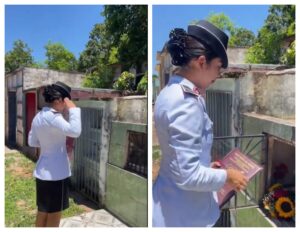 (VIDEO) Emotivo homenaje: nueva suboficial visitó la tumba de su padre