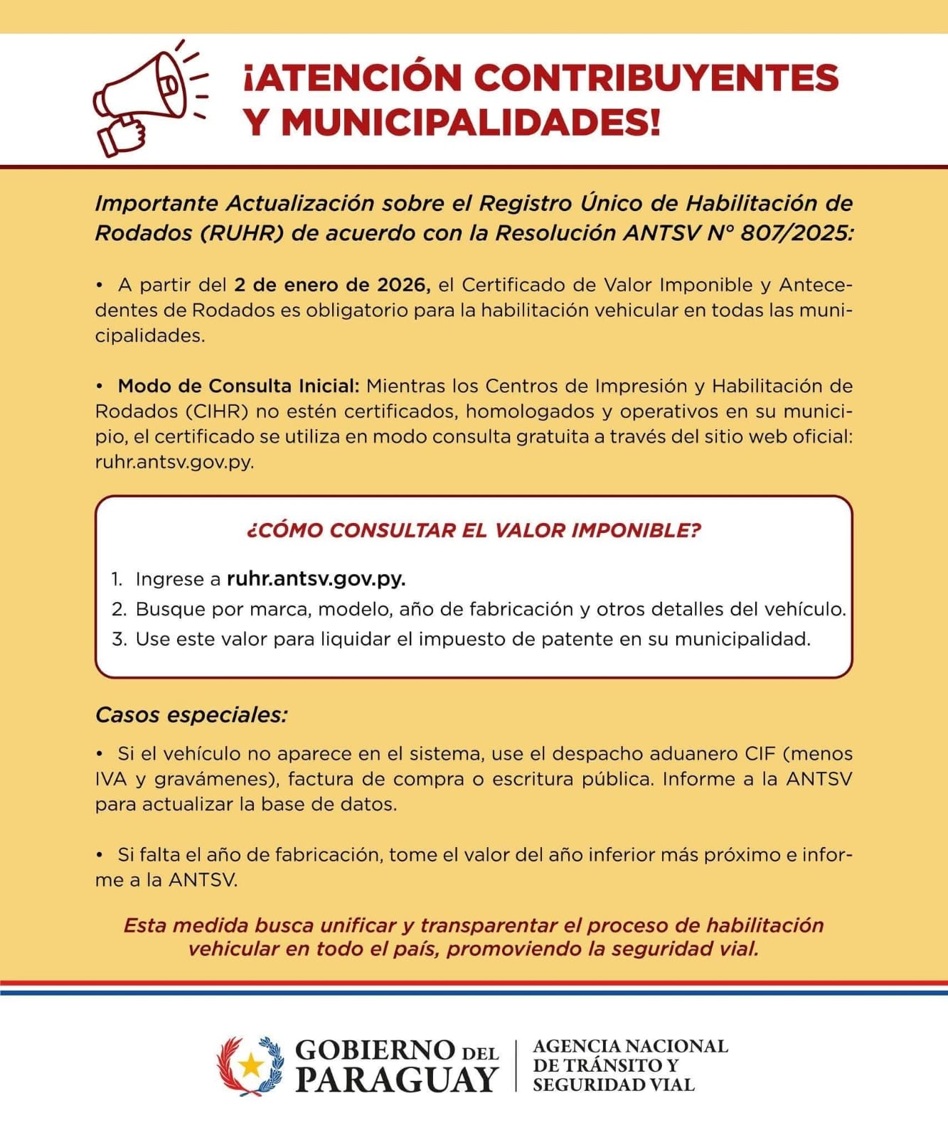 Recuerdan que este mes oñepyruta la unificación del sistema de habilitación vehícular con nuevos requisitos