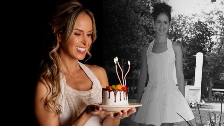 (GALERÍA) ¡Festejó sus 42 primaveras con su vestido de quinceañera!