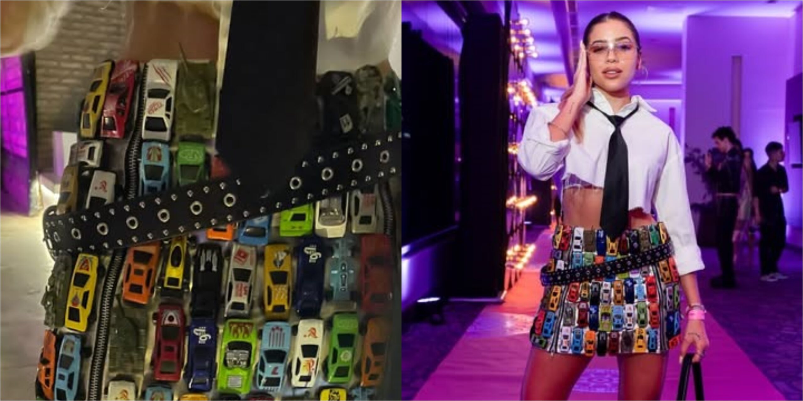 (VIDEO) ¡Kaese apareció con una minifalda de autitos de juguetes!