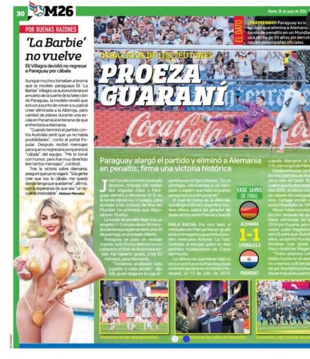 La Barbie del Mundial en portada del diario más leido de México, El Gráfico