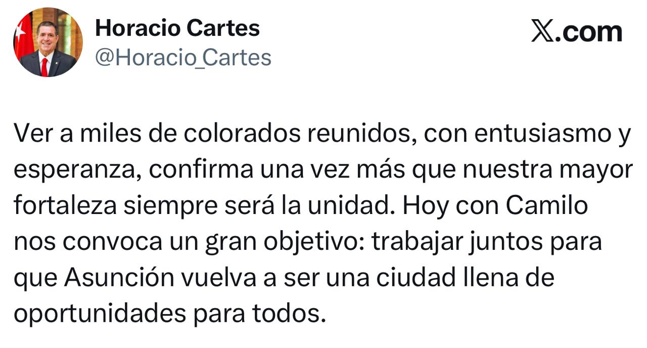 Cartes: “Nuestra mayor fortaleza será la unidad”